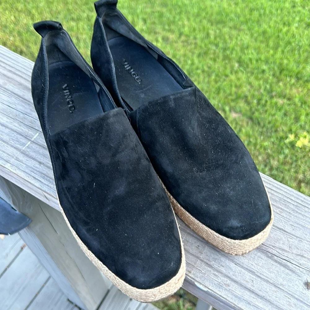 VINCE Saxon Espadrille Platform Sneaker Black Suede Platform 9.5